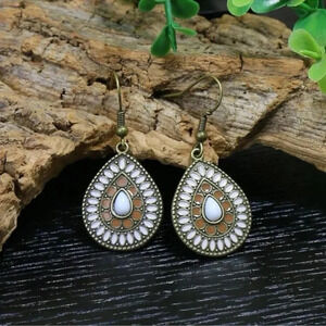 Bohemian White Stone Tear Drop Earrings